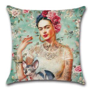 Frida Kahlo “Tattoo & Sphynx Cat” Pillow Cover – 17.5” Square – Woven Polyester